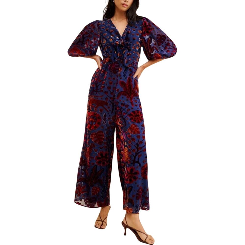 Farm Rio Jaguar Velvet Jumpsuit Size XS